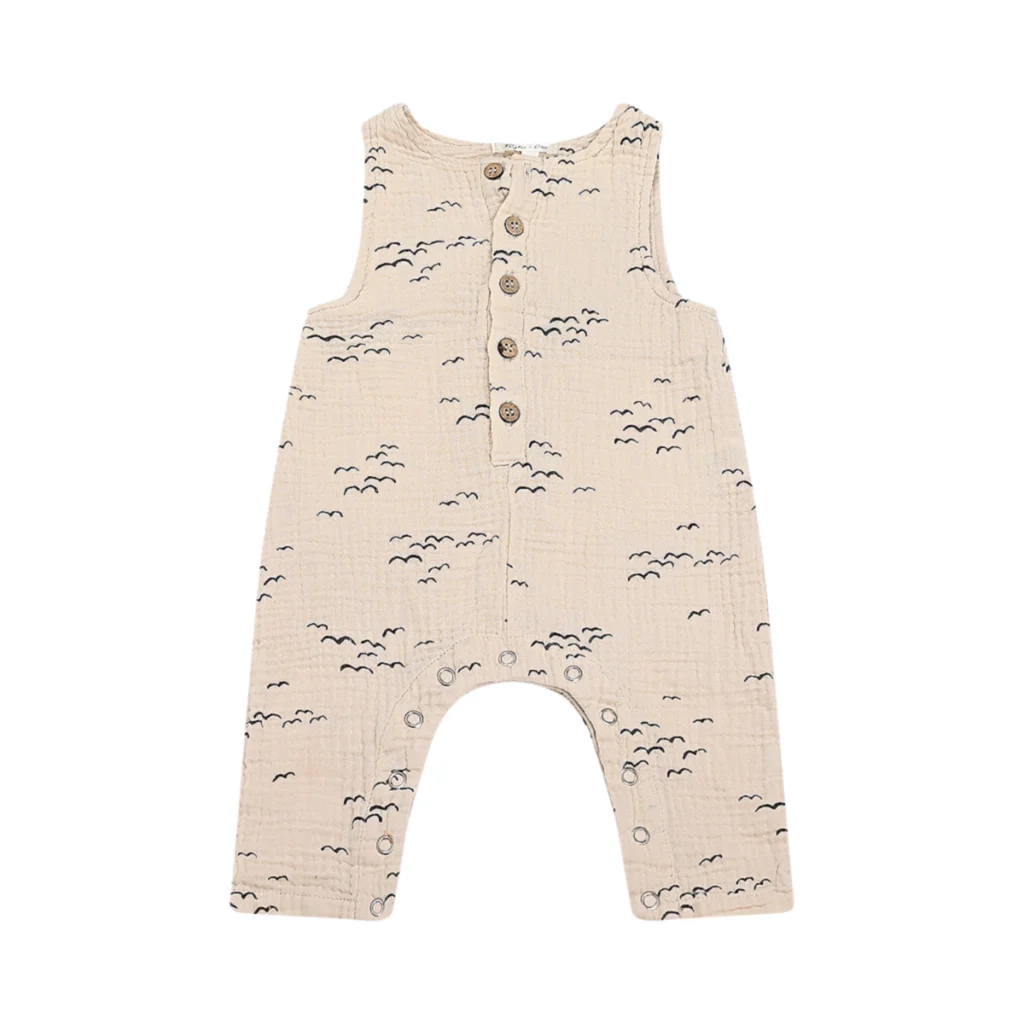 Bird Print Romper  | Beige  0/3m - Designed by RYLEE AND CRU
