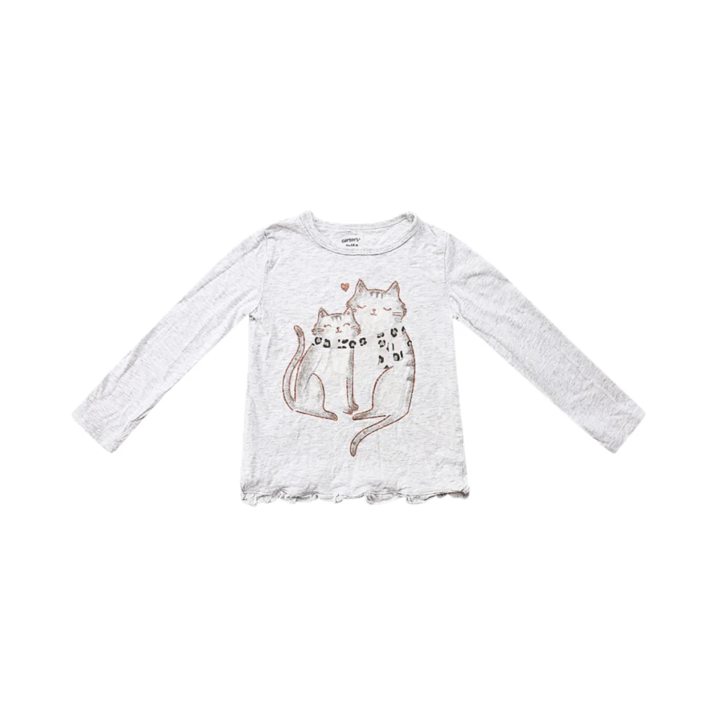 Kitten Friends Long Sleeve  | Light Heatherd Grey  4y - Designed by Carter's