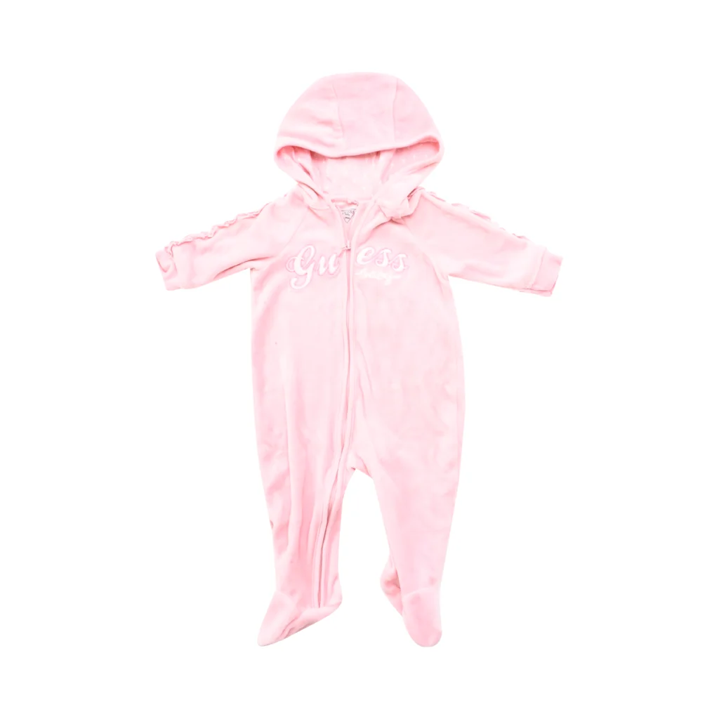 Velour Hooded Footie  | Ballet Pink  3/6m - Designed by GUESS