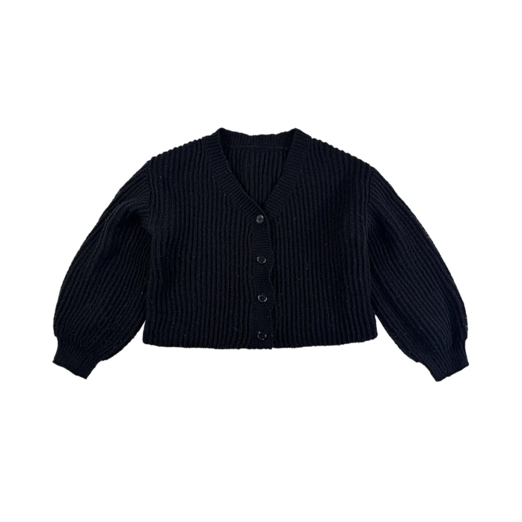 Ribbed Button-Front Cardigan  | Coal Black  10y - Designed by SHEIN