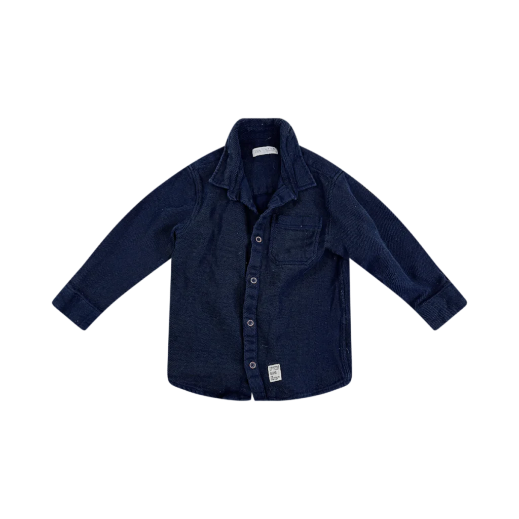 Ribbed Button-Up Shirt  | Navy  7y - Designed by Zara