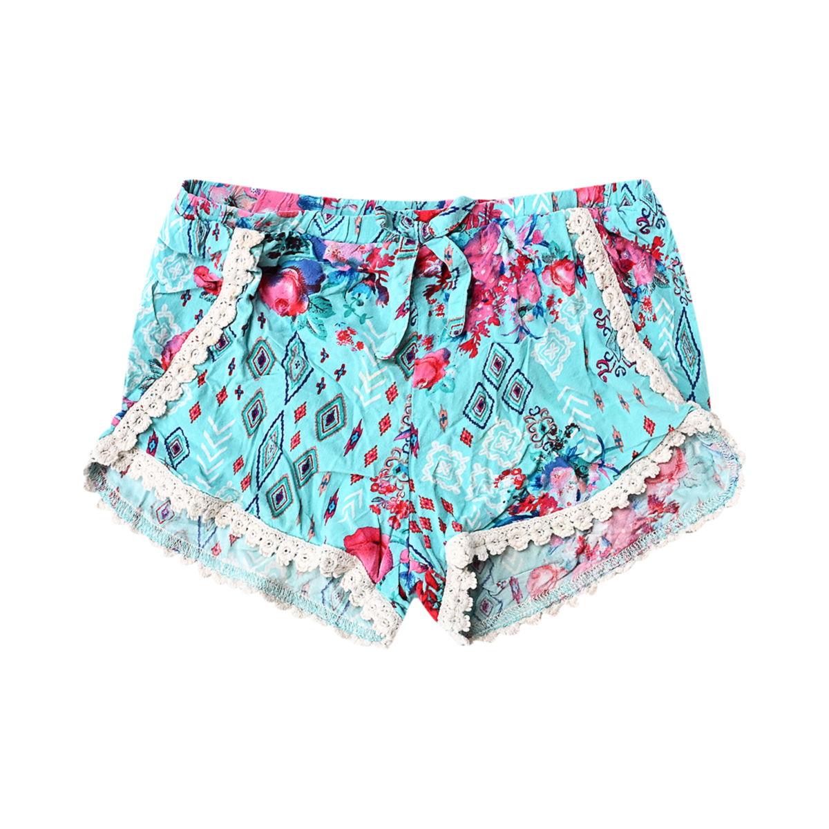 DSC 3186 Boho Lace Trim Summer Shorts | Aqua 6y - Designed by XHILARATION