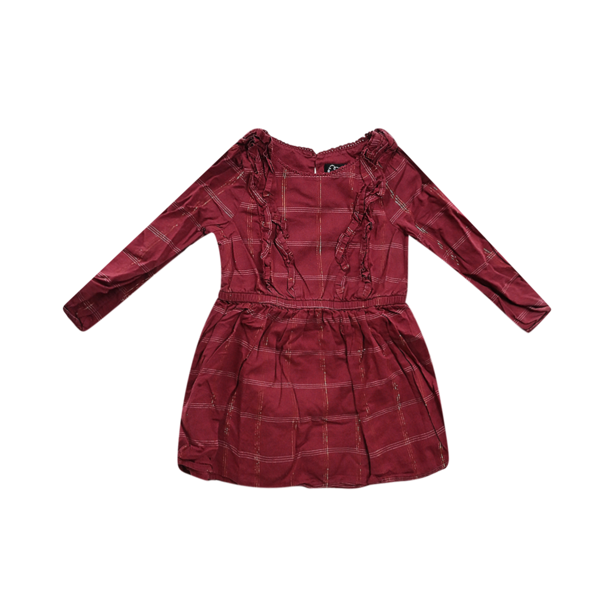 DSC 3316 Ruffle Plaid Dress | Wine Red 4y - Designed by ART CLASS
